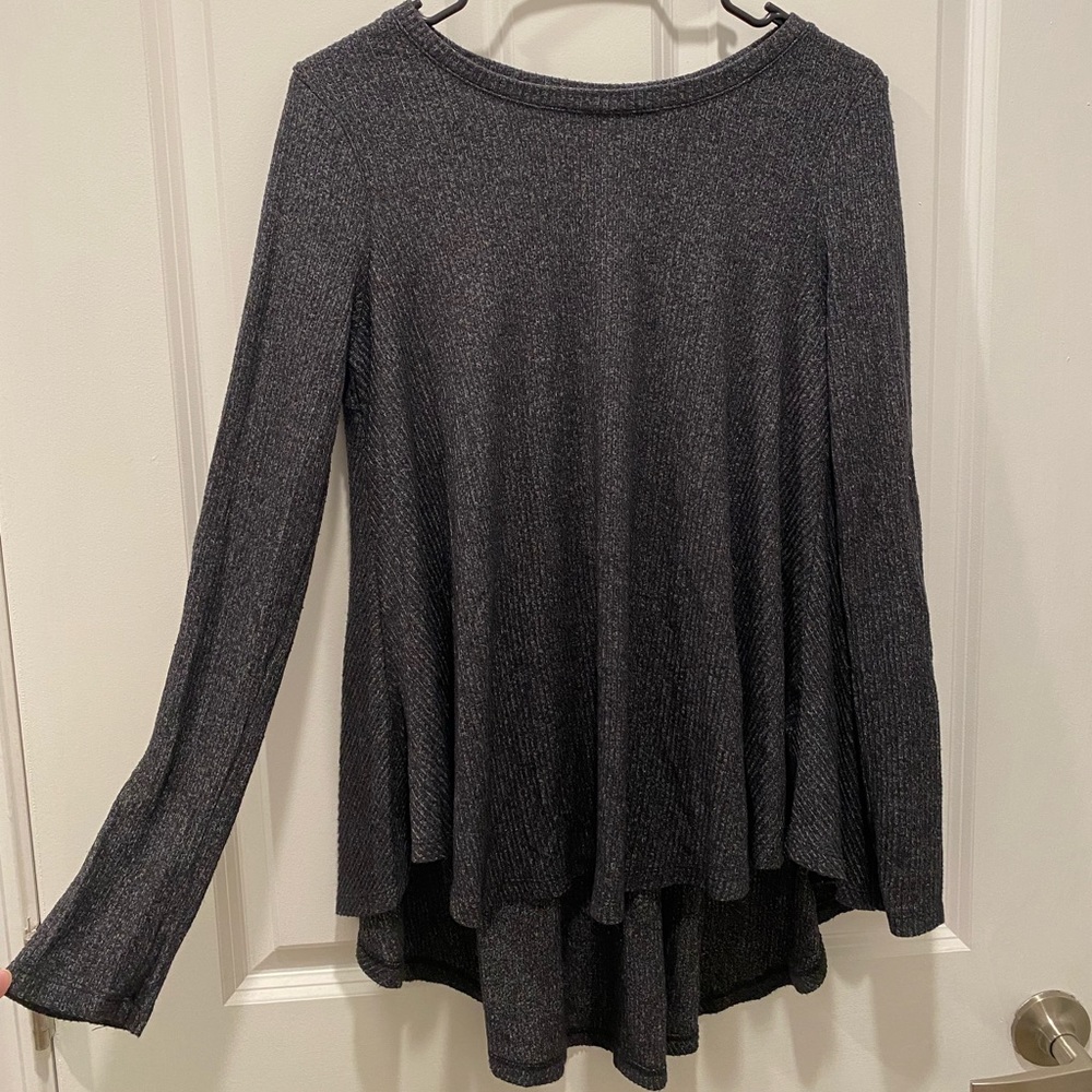 Long Sleeve Grey High Low Tunic Top